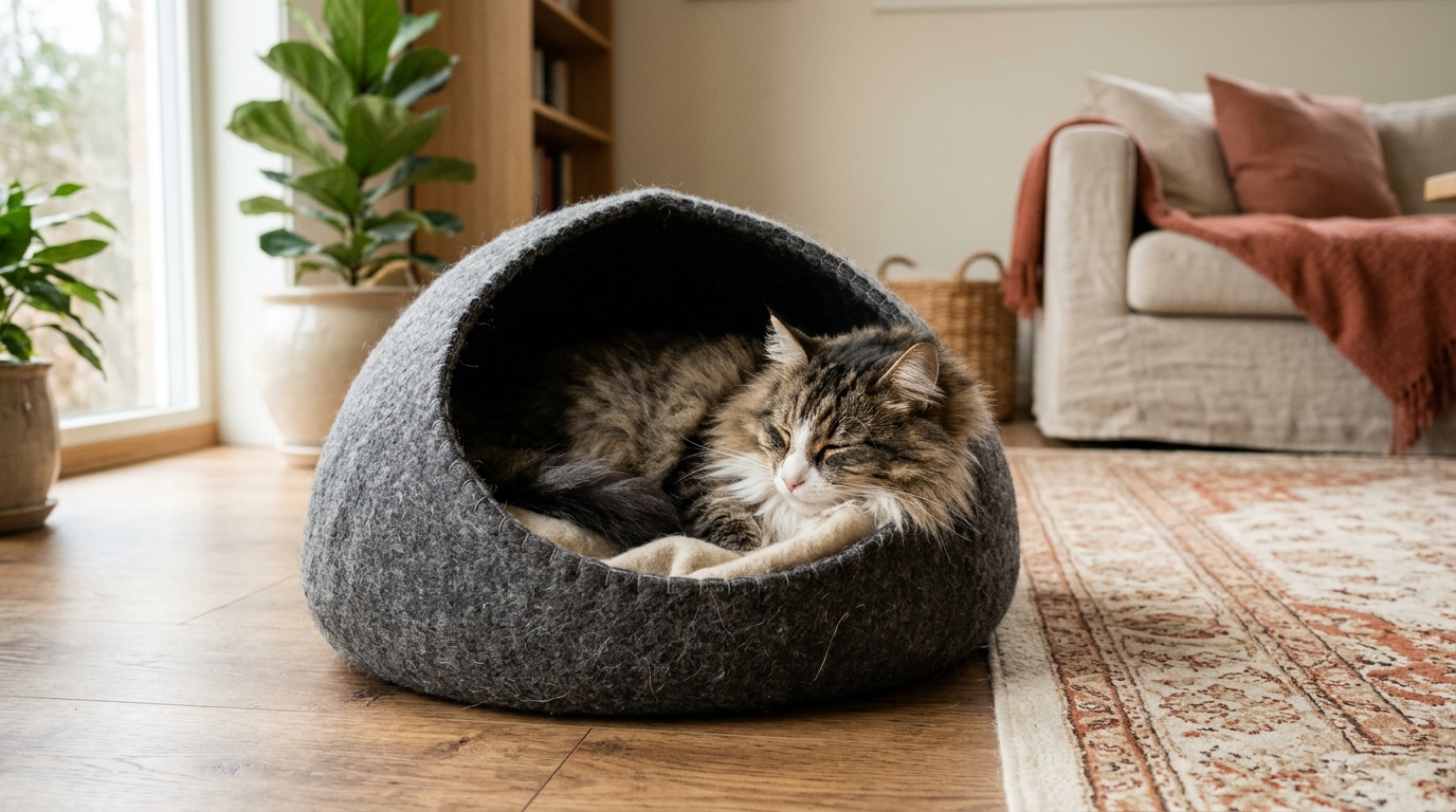Große Waldkatze in einer geräumigen Katzenhöhle